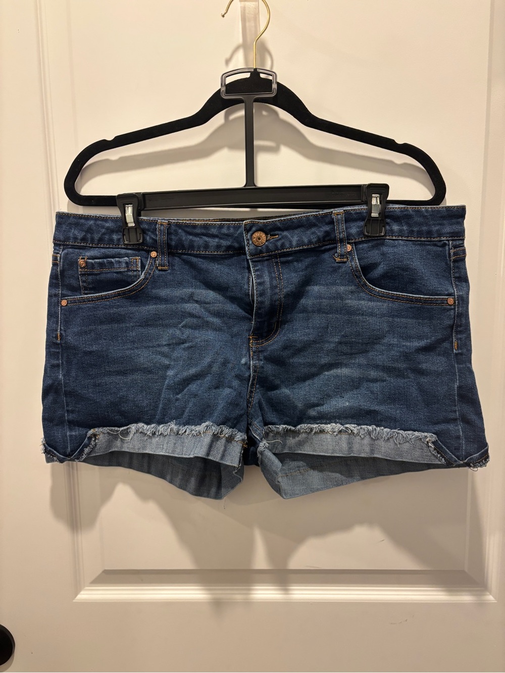 Celebrity Pink Dark Blue Rolled Hem Jean Shorts